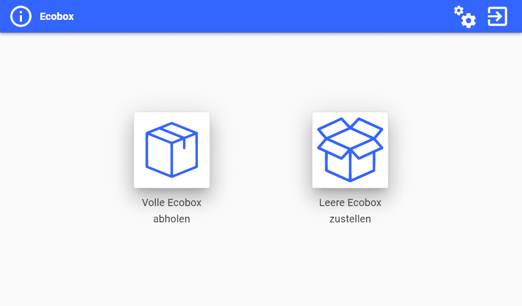 Ecobox-Anwendung - Bildschirm für die Rückgabe und Bestellung von Verbrauchsmaterial Ecobox-Konfigurationsbildschirm Rückgabe von einzelnen Verbrauchsmaterialien