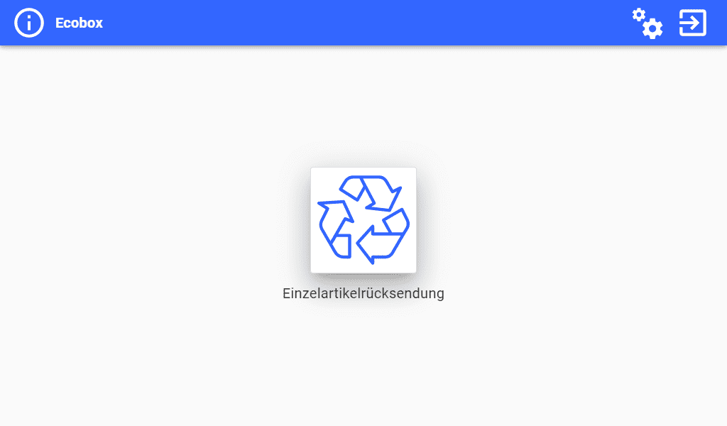 Ecobox-Anwendung - Bildschirm für die Rückgabe einzelner Verbrauchsmaterialien Ecobox-Konfigurationsbildschirm für die Rückgabe einzelner Verbrauchsmaterialien