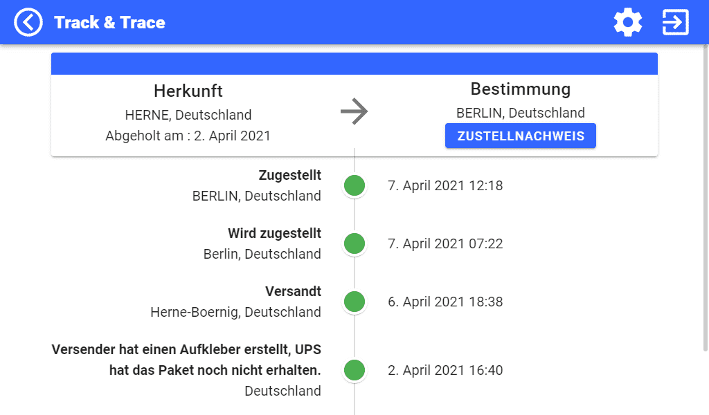 Track & Trace-Anwendung - Bildschirm Referenz, Herkunft und Ziel Track & Trace-Konfigurationsbildschirm Referenz, Ursprung und Ziel